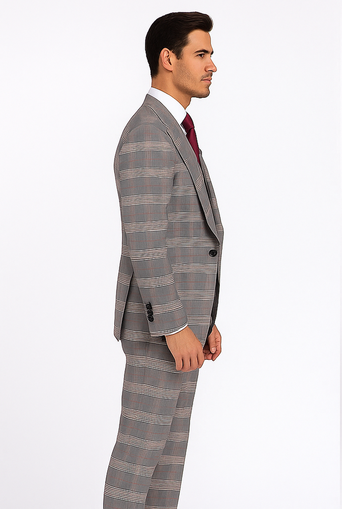 Rossi Man Sam RM2316 – Premium Milano Fit Men’s 3-Piece Plaid Suit for Formal & Business Wear