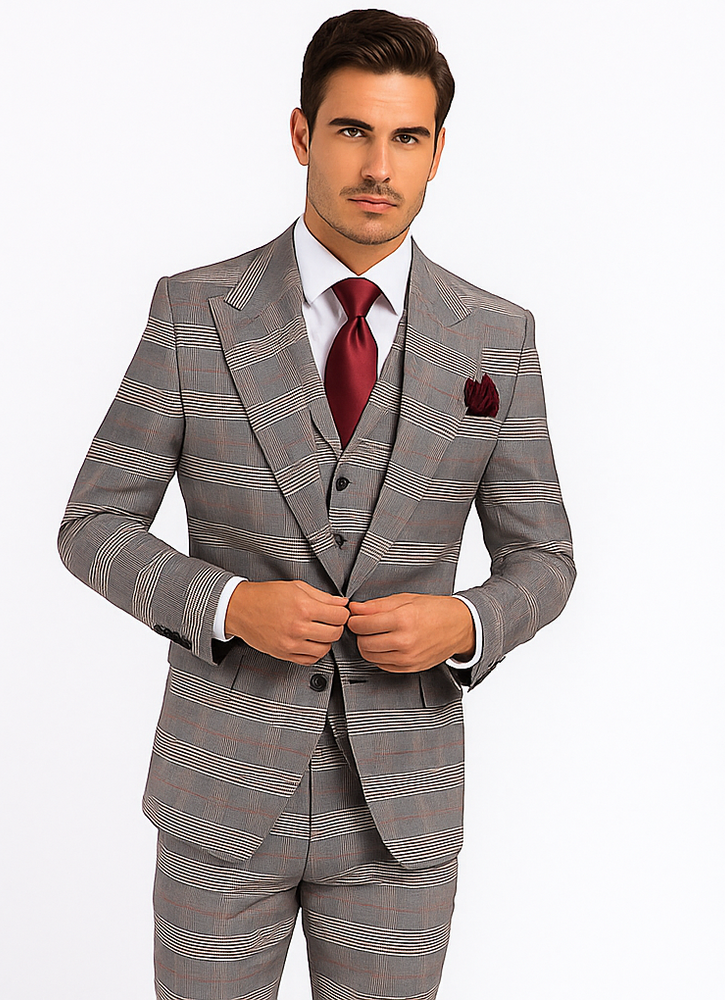 Rossi Man Sam RM2316 – Premium Milano Fit Men’s 3-Piece Plaid Suit for Formal & Business Wear