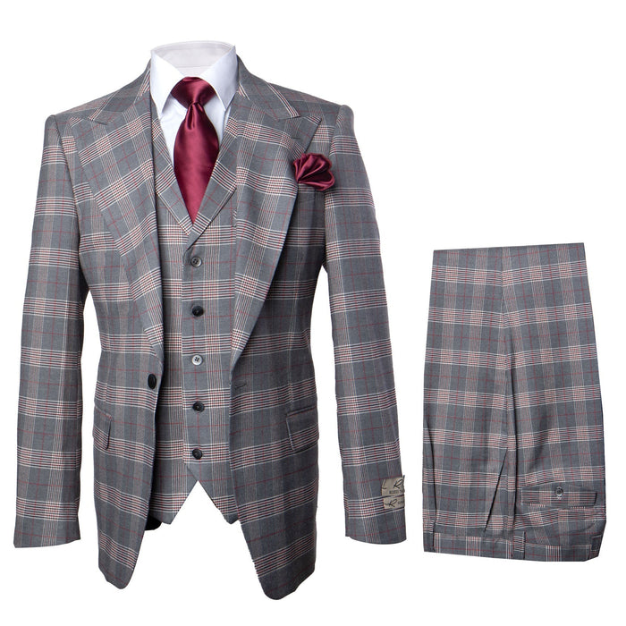Rossi Man Sam RM2316 – Premium Milano Fit Men’s 3-Piece Plaid Suit for Formal & Business Wear