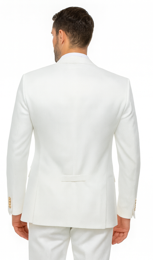 Rossi Man Slim Fit 3-Piece White Suit – Peak Lapel Jacket with Double-Breasted Vest