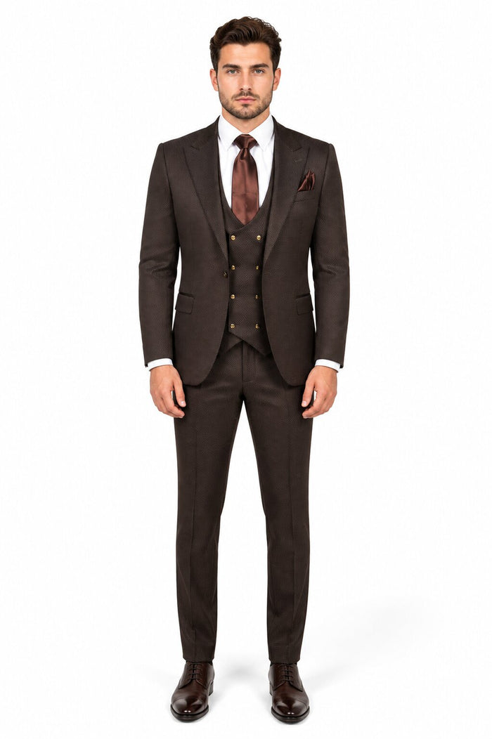 Rossi Man BOND RM1753 Slim Fit 3-Piece Suit – 1-Button Peak Lapel Men’s Formalwear