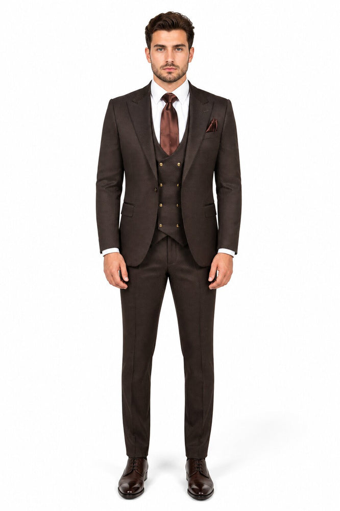Rossi Man BOND RM1753 Slim Fit 3-Piece Suit – 1-Button Peak Lapel, Modern Formalwear for Men