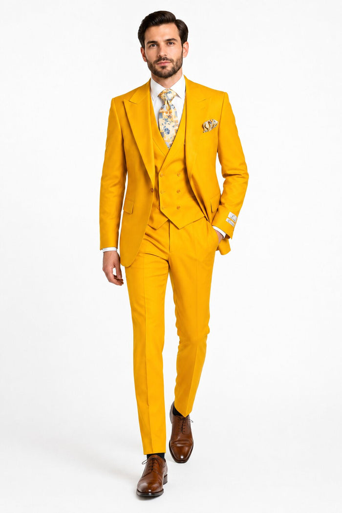 Rossi Man ELI RM103 – Modern Fit 3-Piece Men’s Suit in Bold Yellow