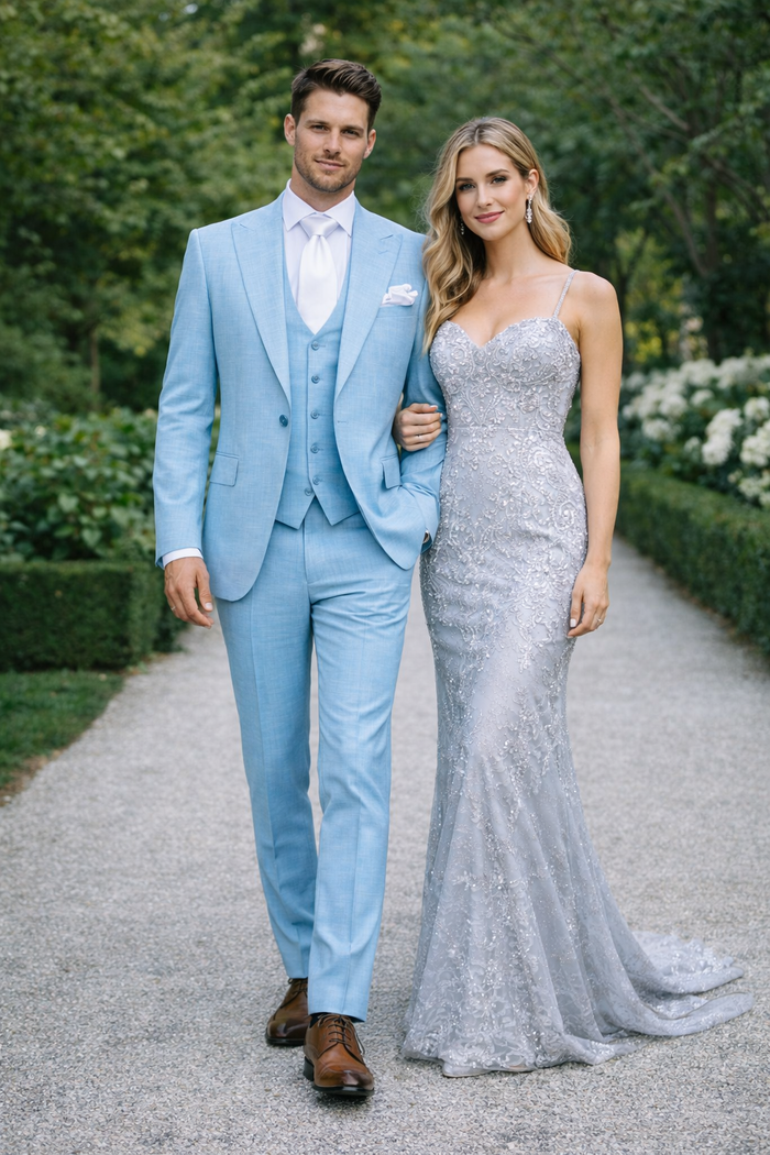 Aqua Horizon Textured Blue 3-Piece Luxe Suit by Rossiman