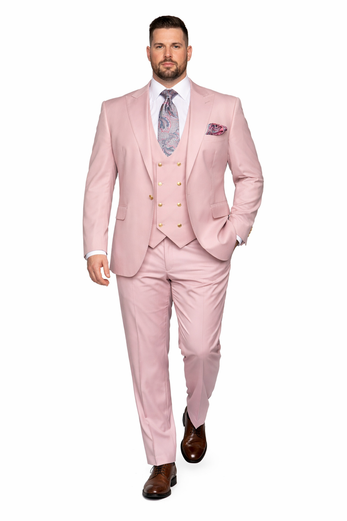 Blush Pink 3-Piece Suit with Double-Breasted Vest by Rossiman