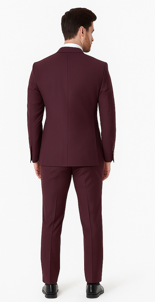 Rossiman Burgundy Suit for Men – Peak Lapel 1-Button Jacket & Double-Breasted Vest