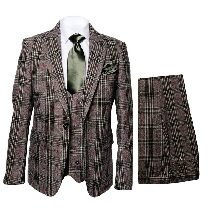 Rossiman Heritage Brown & Olive Plaid 3-Piece Gentleman’s Suit