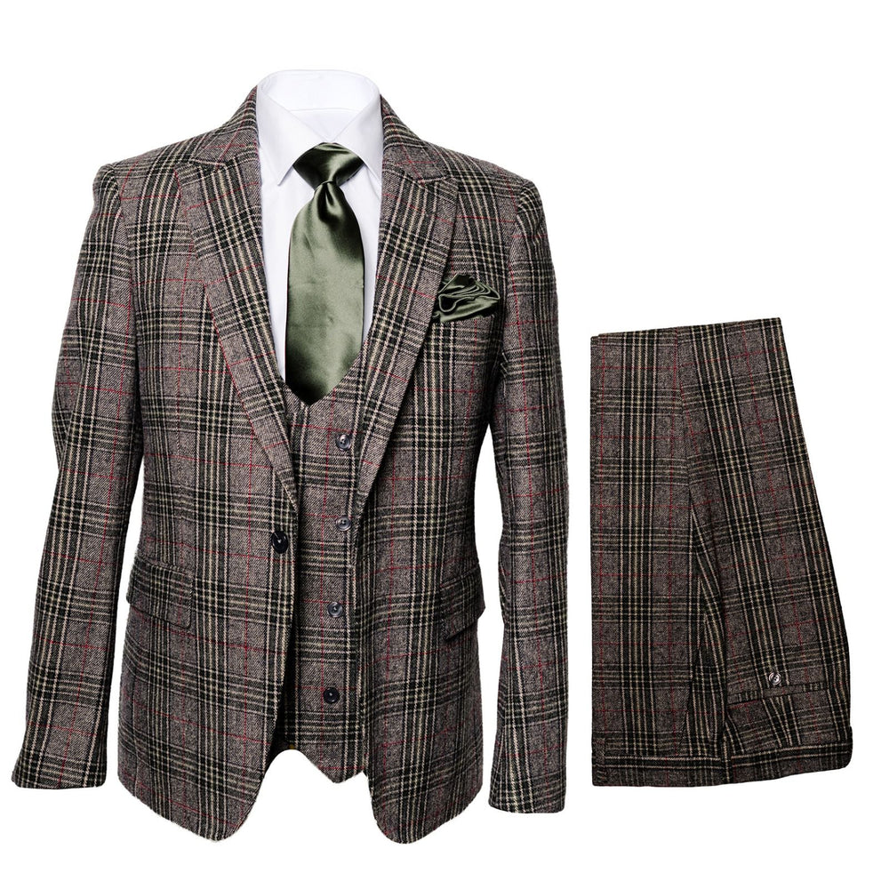 Rossiman Heritage Brown & Olive Plaid 3-Piece Gentleman’s Suit