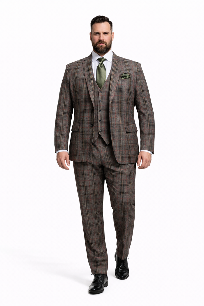 Rossiman Heritage Brown & Olive Plaid 3-Piece Gentleman’s Suit