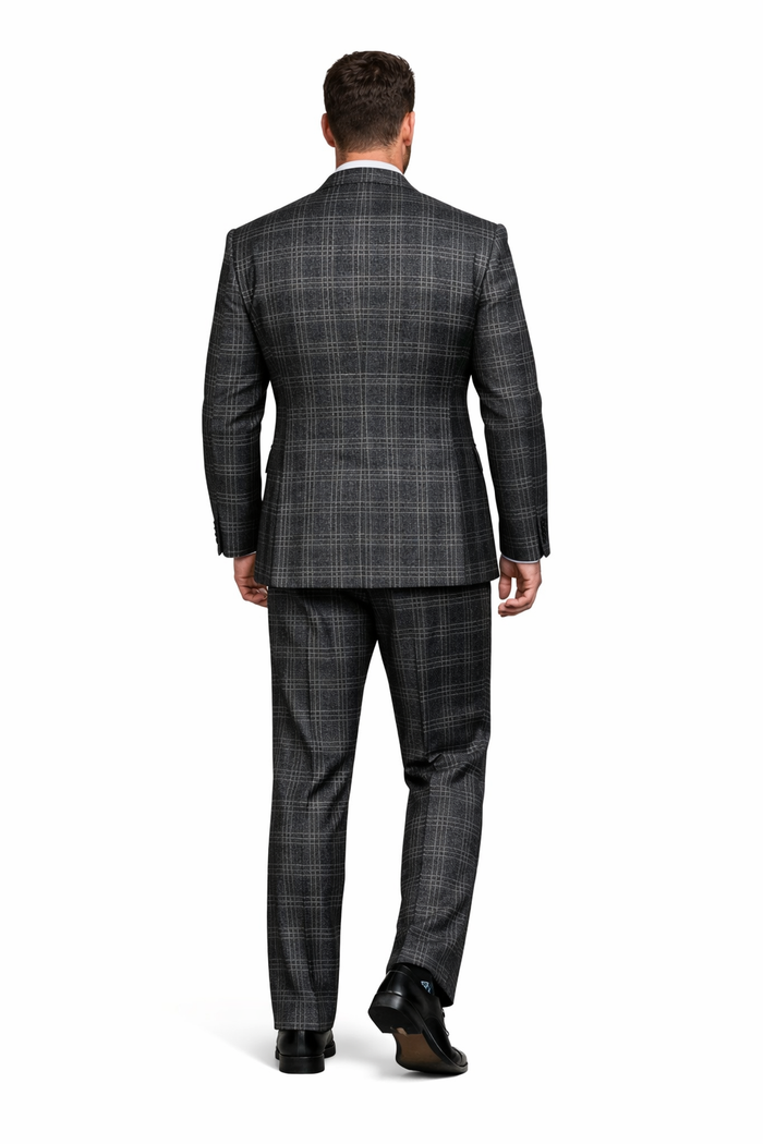 Rossiman Imperial Charcoal Plaid Double Breasted Suit