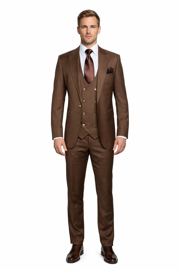 Chocolate Brown Executive Double-Breasted 3-Piece Suit by Rossiman