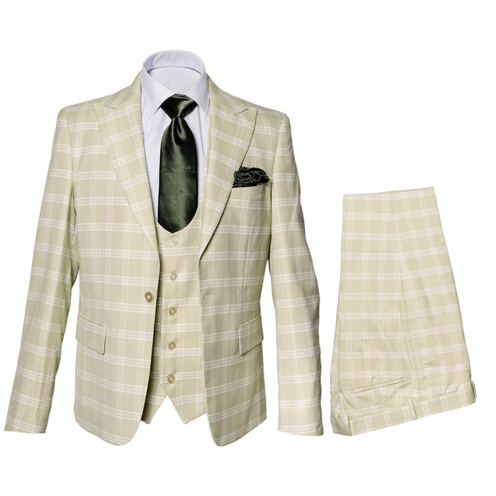 Rossiman Elite Cream Checkered 3-Piece Prestige Suit