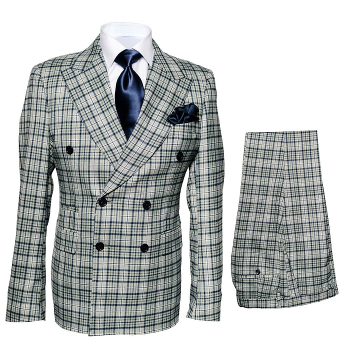 Rossiman Regency Cream & Navy Plaid Double Breasted Suit