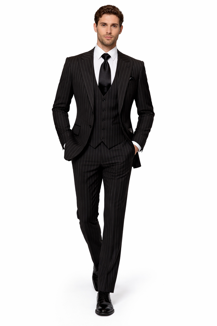 Rossiman Executive Noir Pinstripe 3-Piece Power Suit