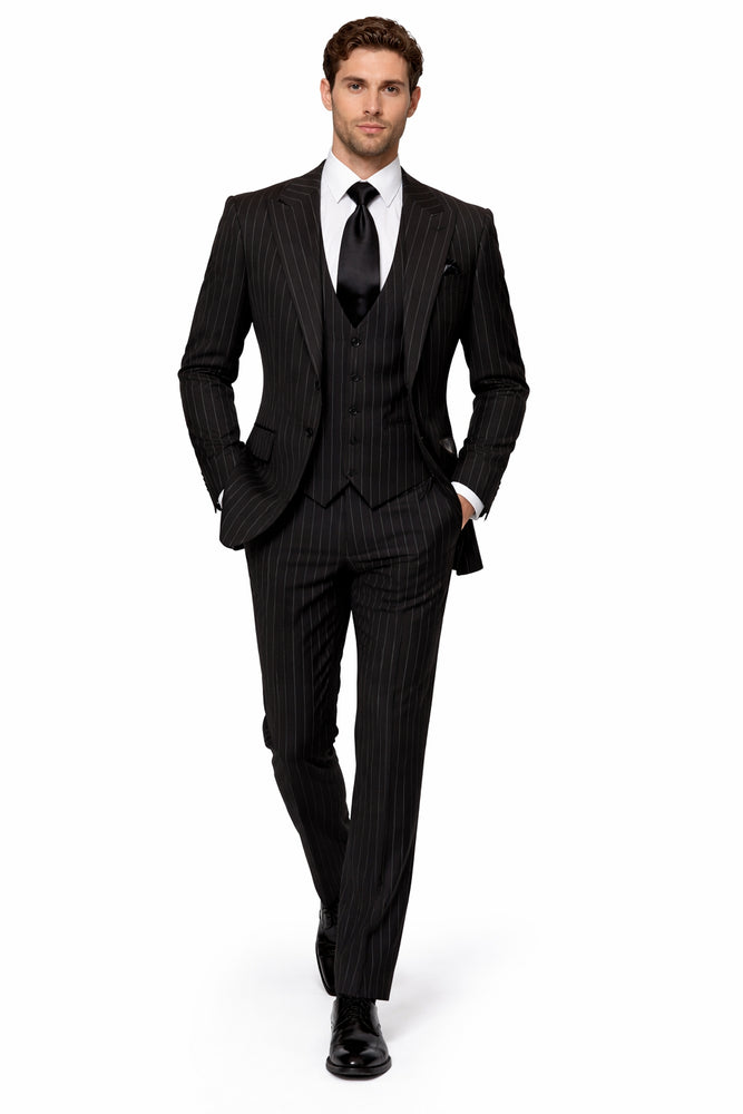 Rossiman Executive Noir Pinstripe 3-Piece Power Suit