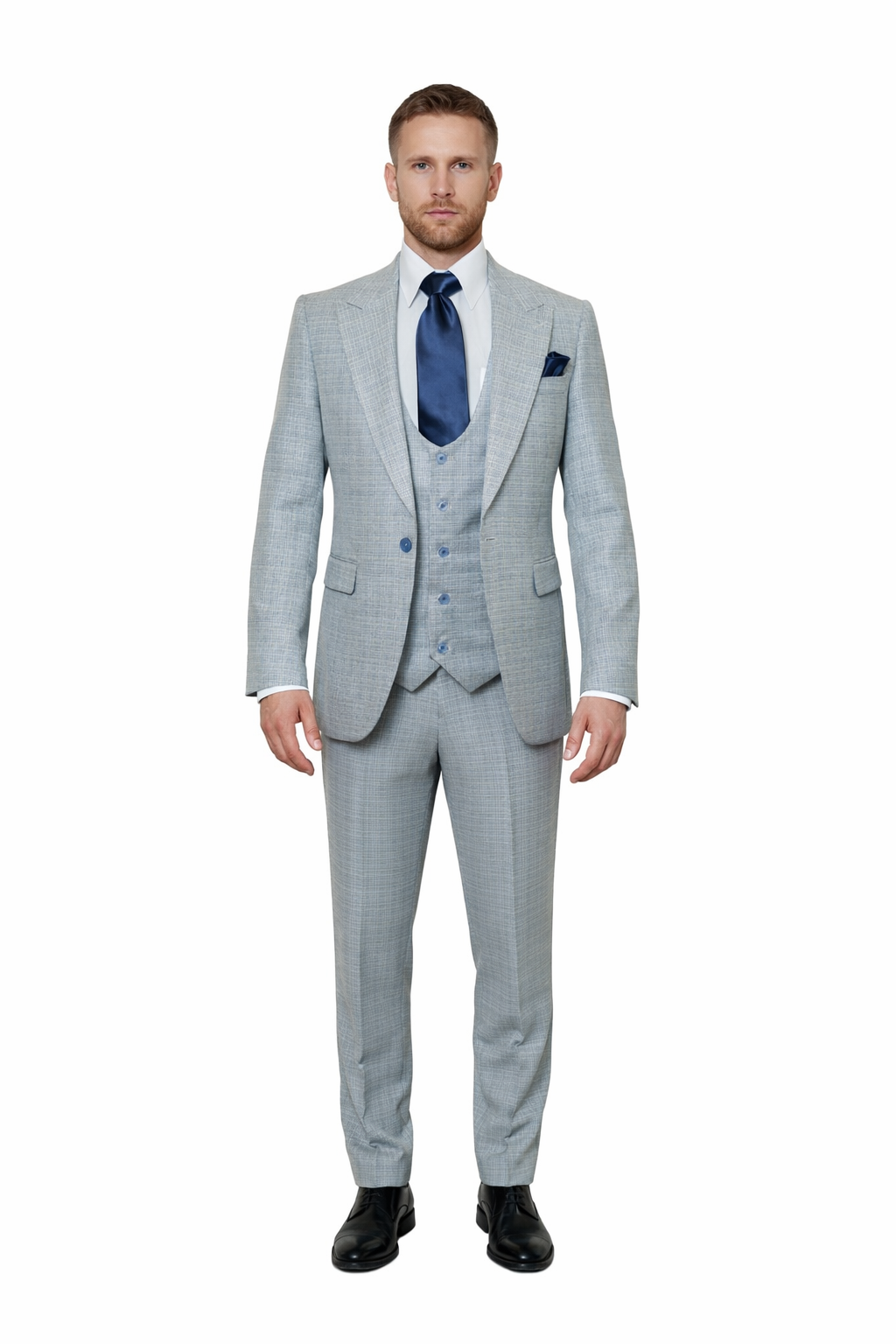 Glacier Crosshatch Light Grey 3-Piece Modern Luxe Suit by Rossiman ...