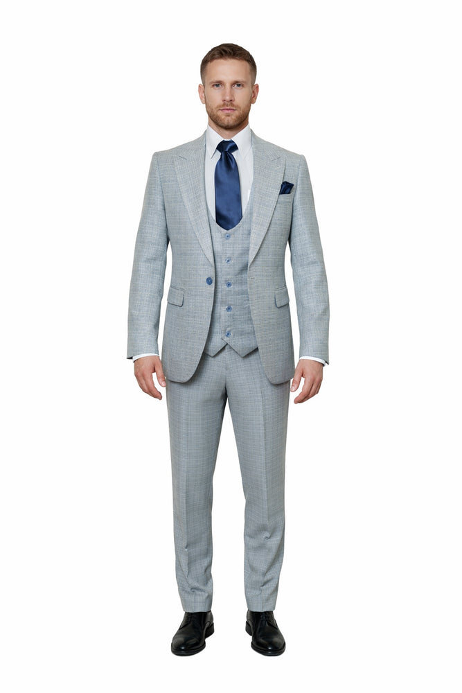 Glacier Crosshatch Light Grey 3-Piece Modern Luxe Suit by Rossiman