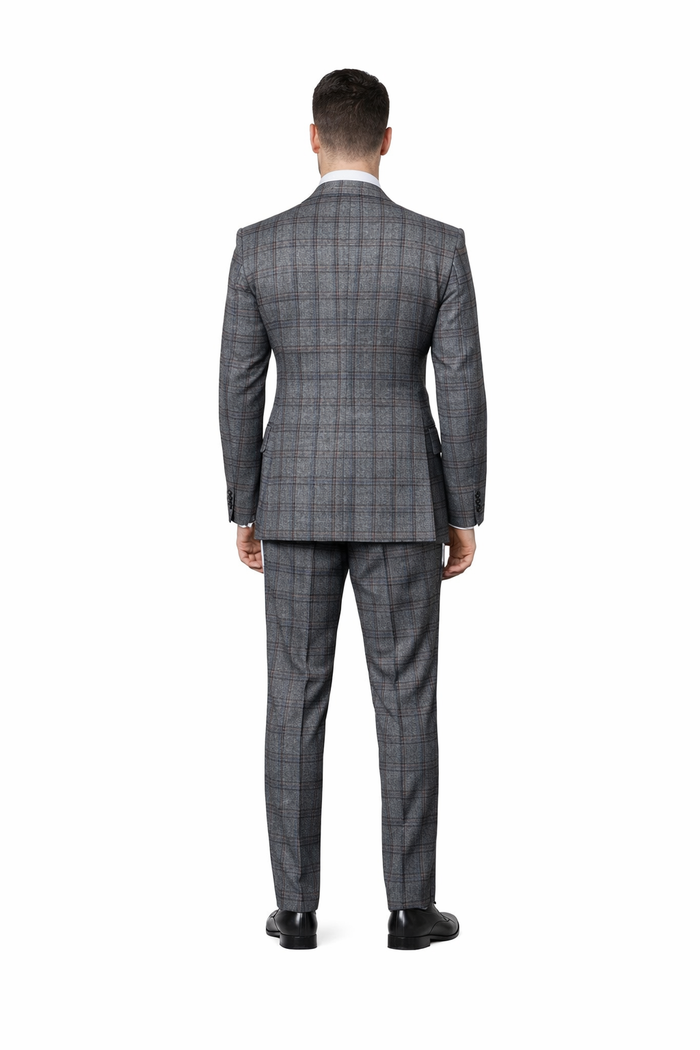 Grey Highland Plaid Double-Breasted 3-Piece Executive Suit by Rossiman