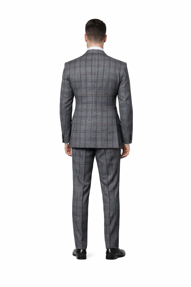 Grey Highland Plaid Double-Breasted 3-Piece Executive Suit by Rossiman