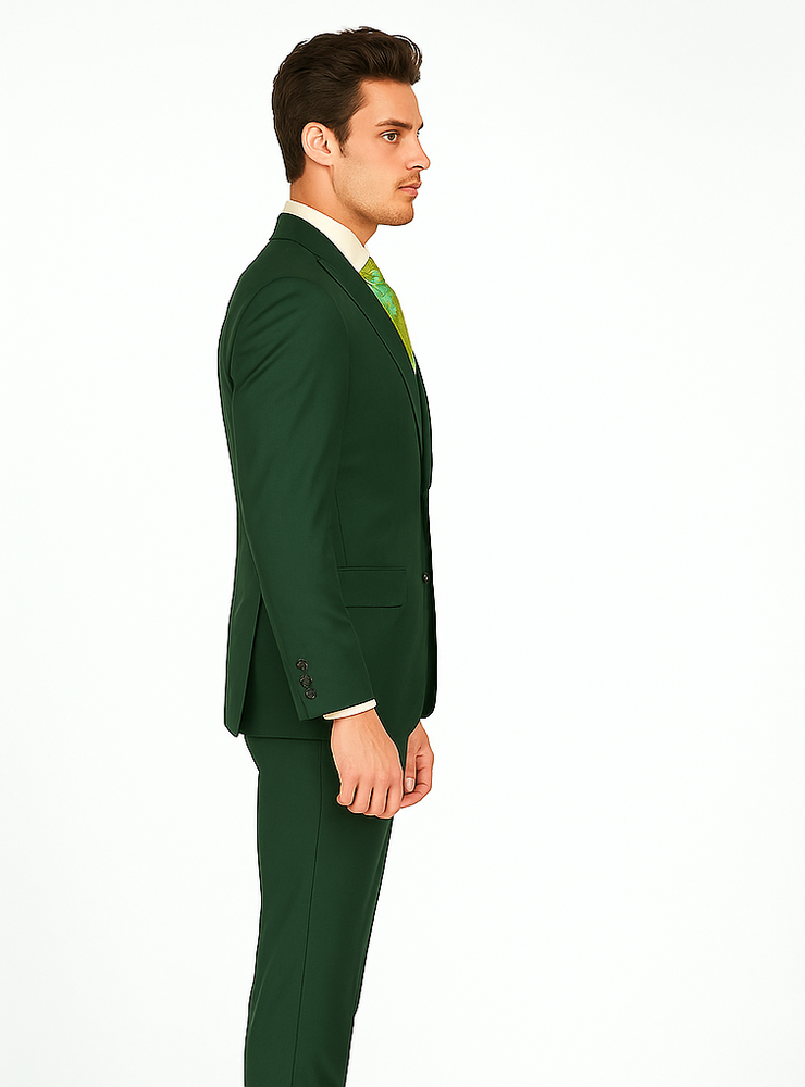 Rossiman Hunter Green Slim Fit Men’s Suit | 3-Piece Vested Set with Flat Front Trousers – Italian Tailored Elegance
