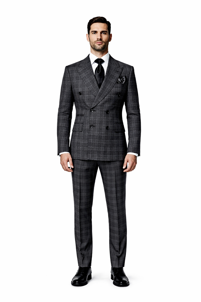 Rossiman Imperial Charcoal Plaid Double Breasted Suit
