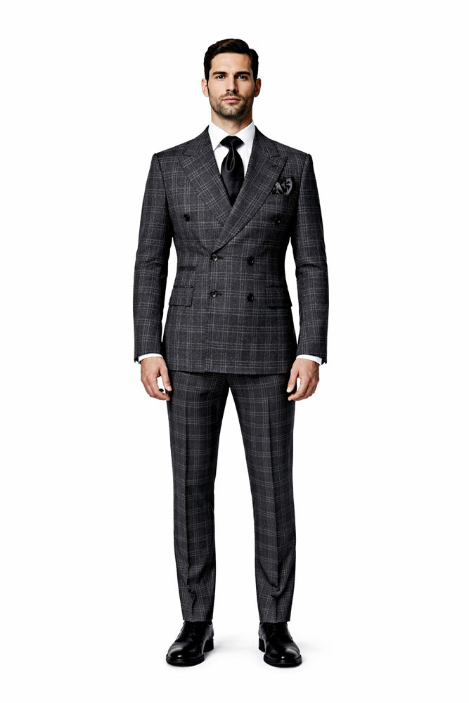 Rossiman Imperial Charcoal Plaid Double Breasted Suit