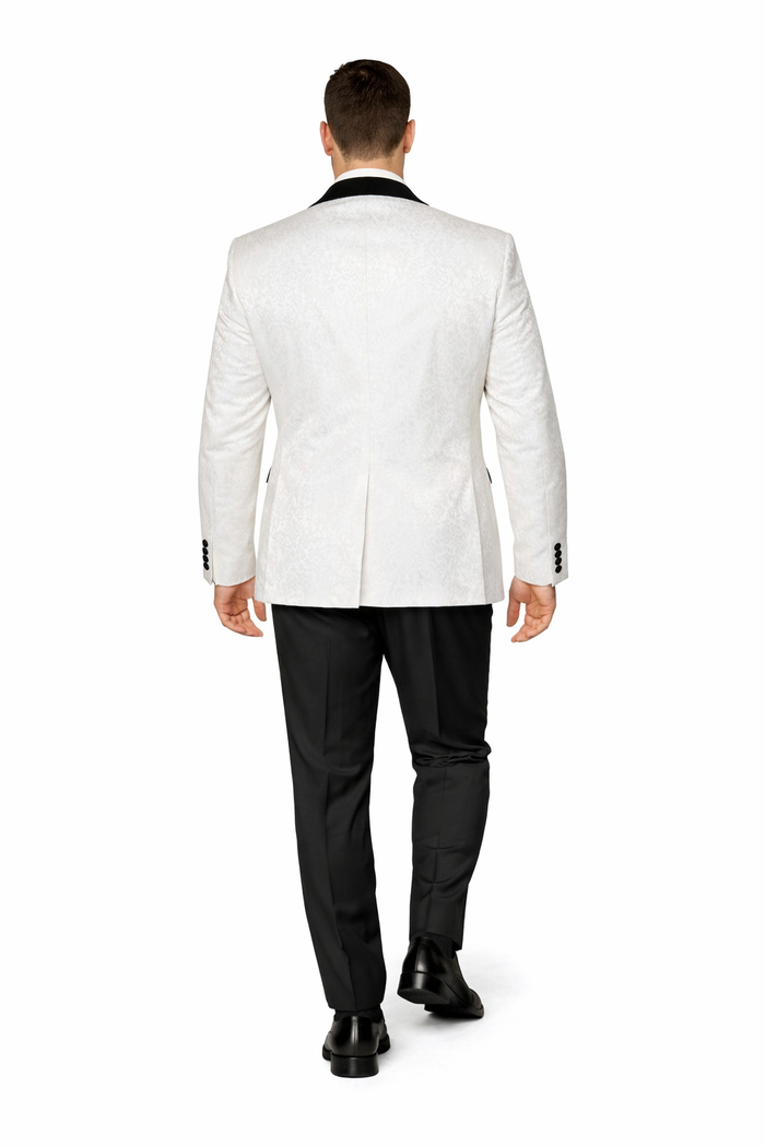 Ivory Noir Velvet-Lapel 3-Piece Tuxedo by Rossiman