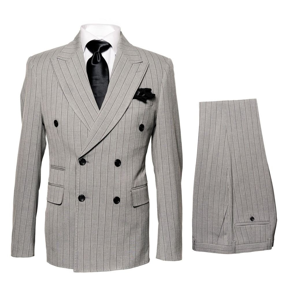 Rossiman Sovereign Light Grey Pinstripe Double Breasted Suit