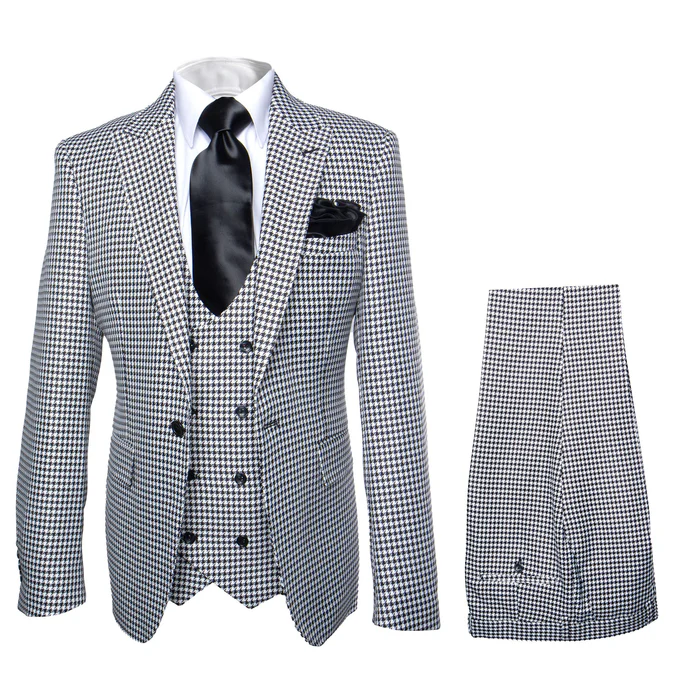 Rossi Man MAX RM1710 Slim Fit 3-Piece Black and White Houndstooth Suit