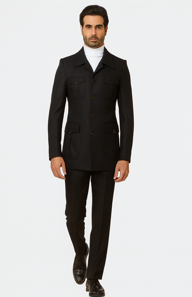 Rossiman Men’s Black Safari Walking Suit – Jacket & Trousers Set