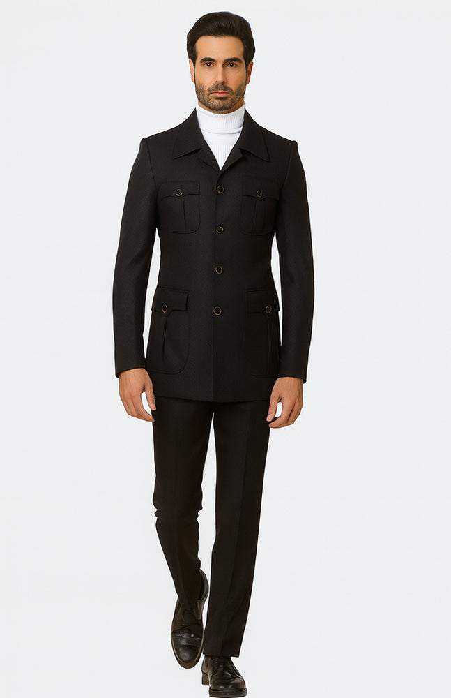 Rossiman Men’s Black Safari Walking Suit – Jacket & Trousers Set