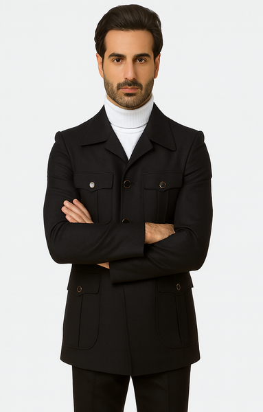 Rossiman Men’s Black Safari Walking Suit – Jacket & Trousers Set