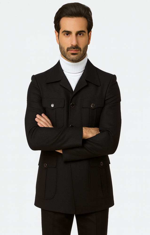 Rossiman Men’s Black Safari Walking Suit – Jacket & Trousers Set