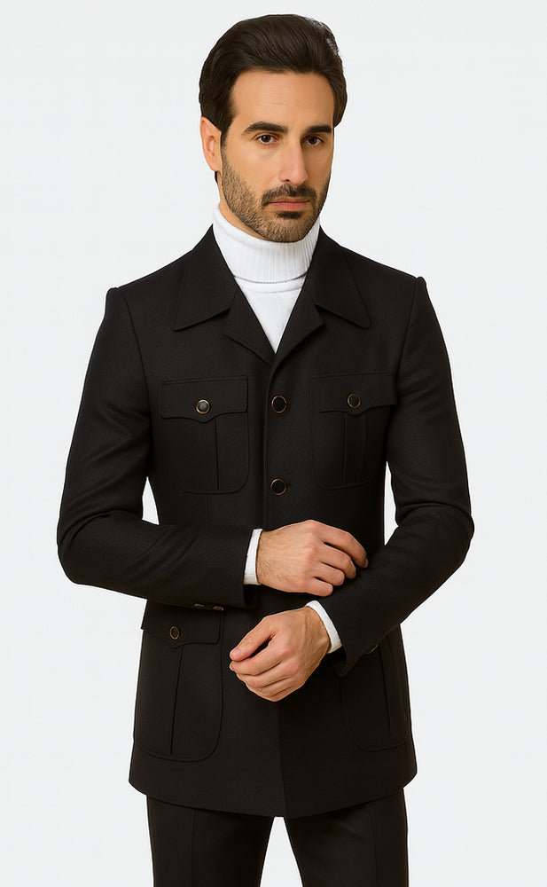 Rossiman Men’s Black Safari Walking Suit – Jacket & Trousers Set
