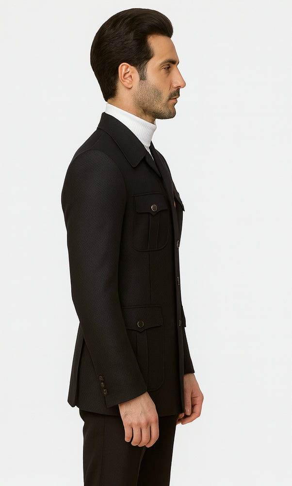 Rossiman Men’s Black Safari Walking Suit – Jacket & Trousers Set