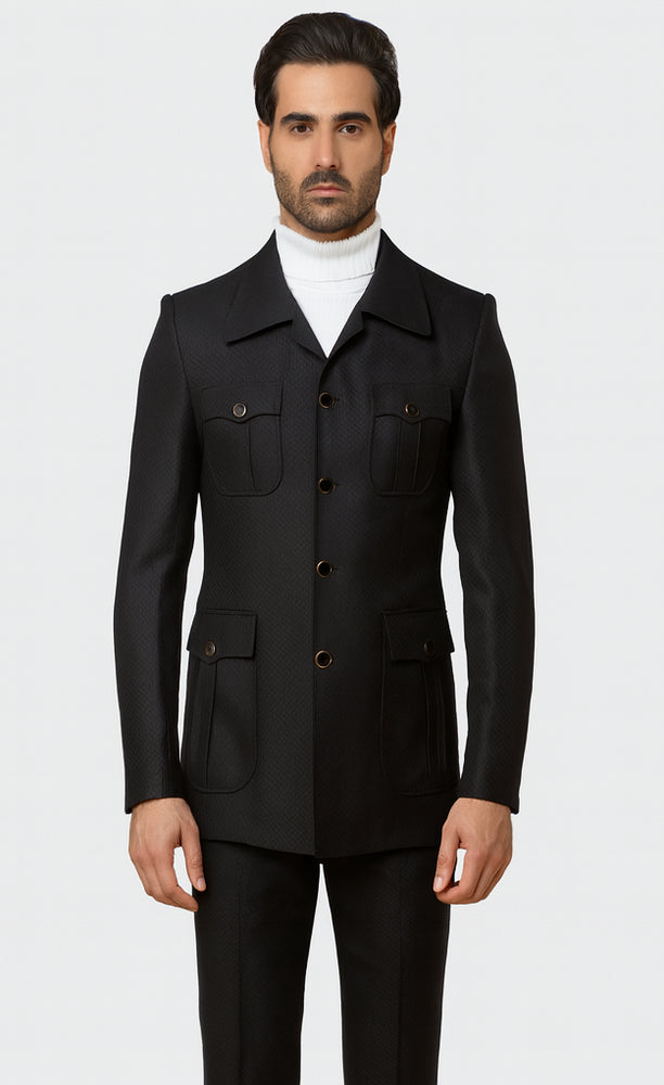 Rossiman Men’s Black Safari Walking Suit – Jacket & Trousers Set