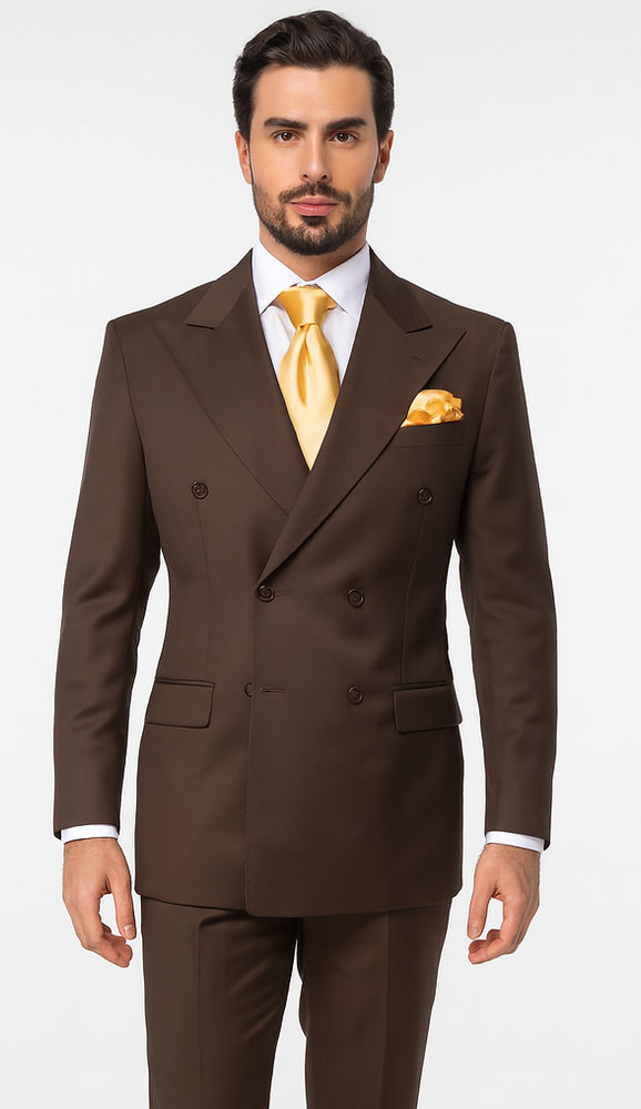 Rossiman Men’s Brown Wool Suit – Classic Fit with Baggy Pleated Wide-Leg Trousers
