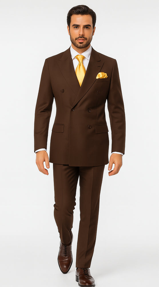 Rossiman Men’s Brown Wool Suit – Classic Fit with Baggy Pleated Wide-Leg Trousers
