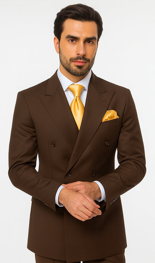 Rossiman Men’s Brown Wool Suit – Classic Fit with Baggy Pleated Wide-Leg Trousers