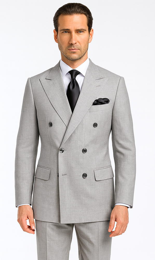 Rossiman Men’s Grey Wool Suit – Classic Fit with Baggy Pleated Wide-Leg Trousers