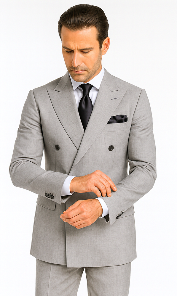 Rossiman Men’s Grey Wool Suit – Classic Fit with Baggy Pleated Wide-Leg Trousers