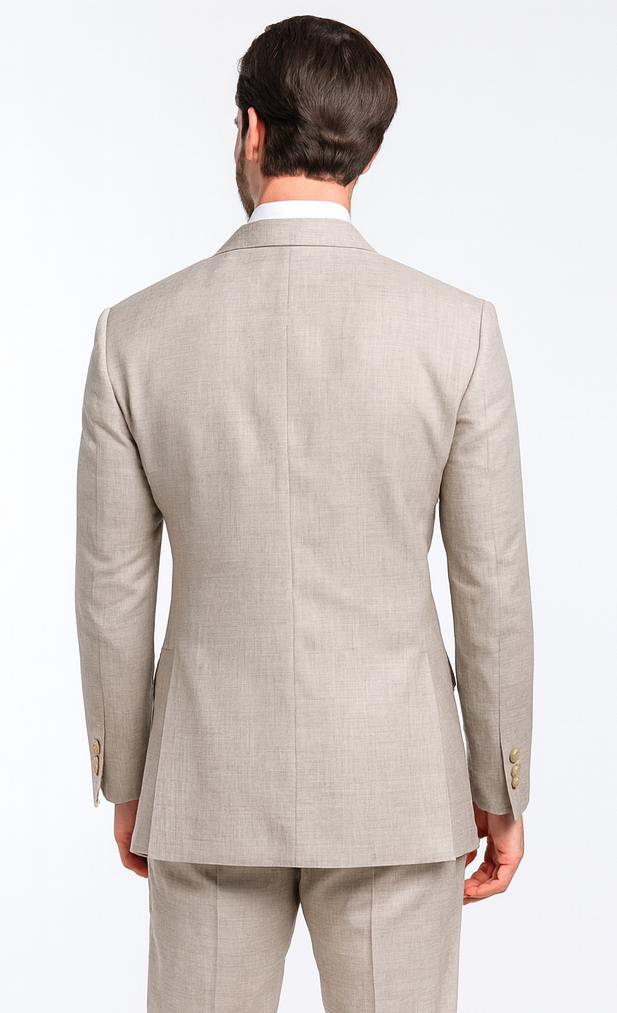 Rossiman Men’s Light Brown Wool Suit – Classic Fit with Baggy Pleated Wide-Leg Trousers