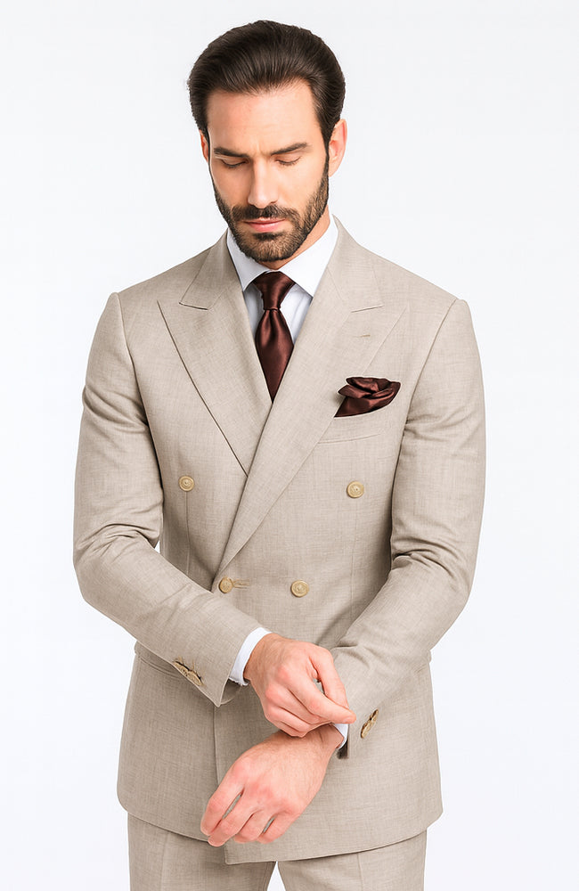 Rossiman Men’s Light Brown Wool Suit – Classic Fit with Baggy Pleated Wide-Leg Trousers