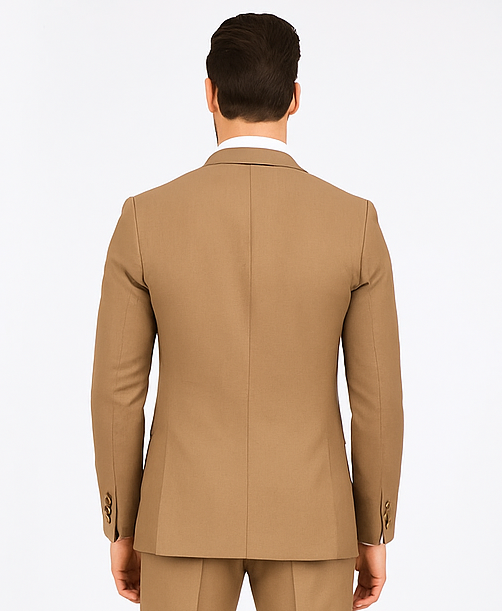 Rossiman Men’s Tan Suit | Gold Buttons & Double-Breasted Vest Elegance – Italian Tailored Luxury Suit for Men