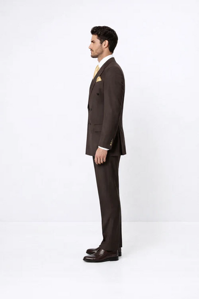 Suits With Baggy Pleated Pants - Wide Leg Pants 100% Wool - Classic Fit in Brown Color by Rossiman