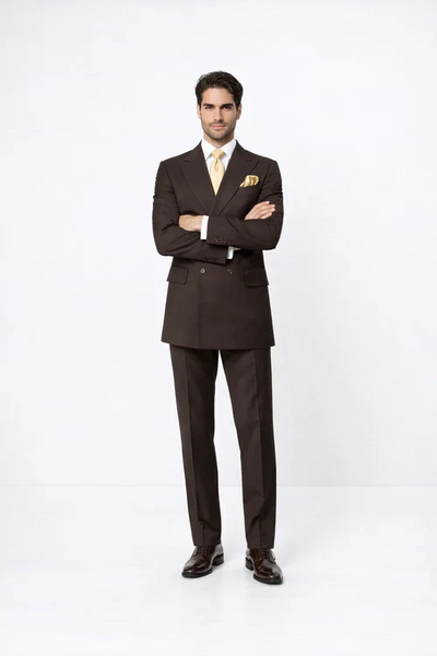 Suits With Baggy Pleated Pants - Wide Leg Pants 100% Wool - Classic Fit in Brown Color by Rossiman