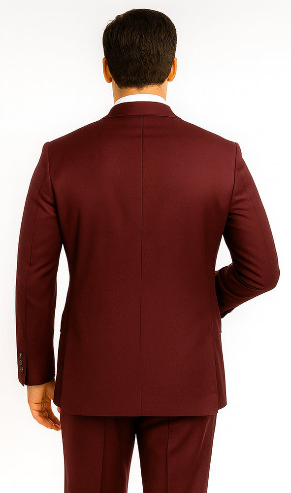 Rossiman Men’s Burgundy Slim Fit Double-Breasted Suit – Modern Two-Piece Formalwear