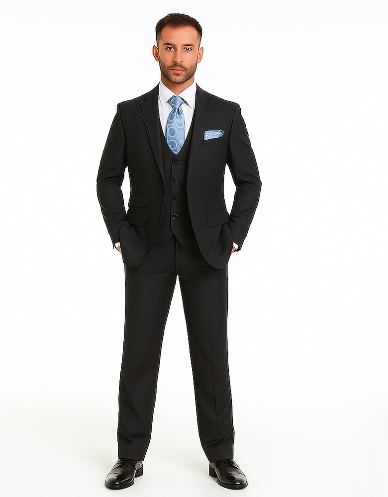 Rossiman Men’s Dark Gray Slim Fit Suit | 3-Piece Vested Set with Flat Front Pants – Italian Tailored Modern Elegance
