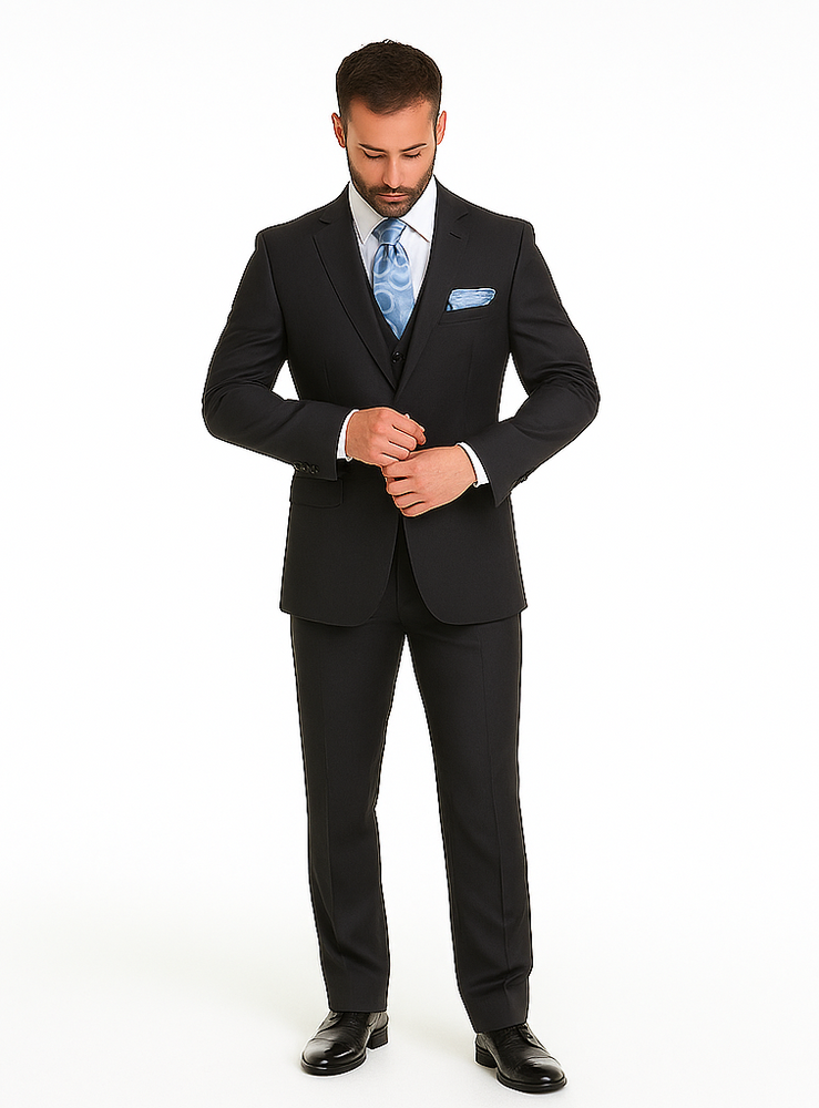 Rossiman Men’s Dark Gray Slim Fit Suit | 3-Piece Vested Set with Flat Front Pants – Italian Tailored Modern Elegance