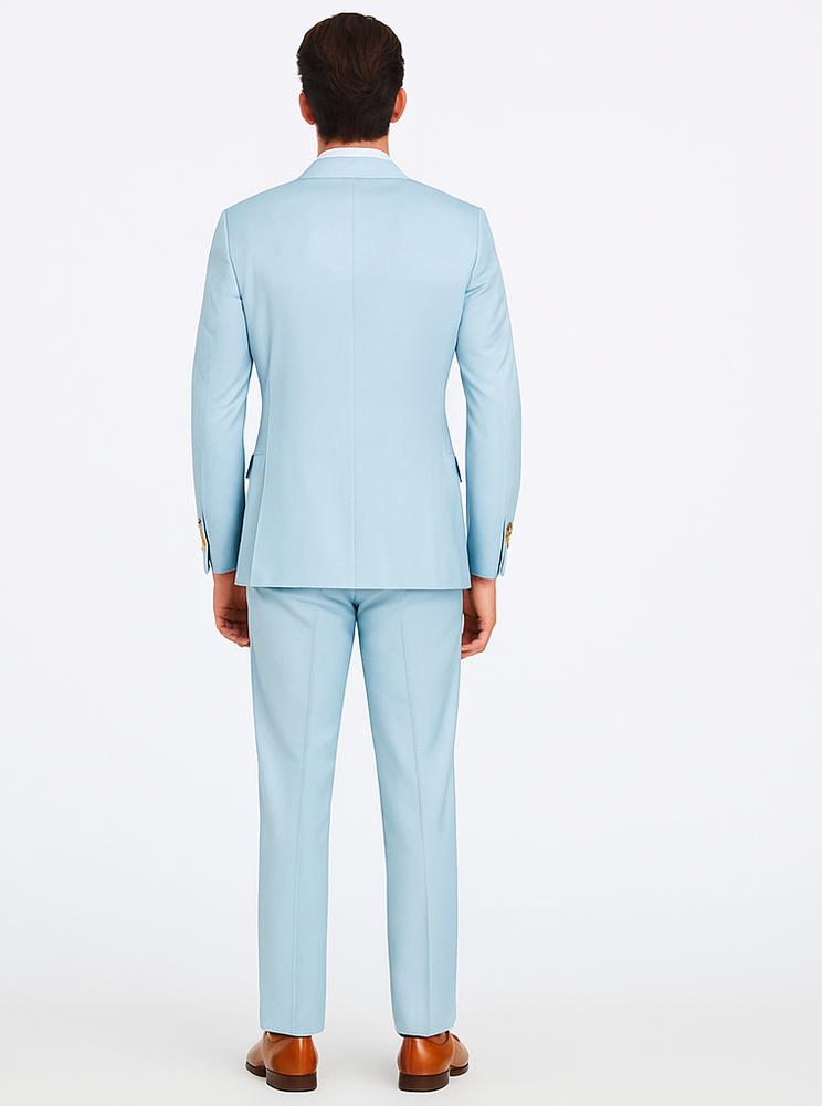 Rossiman Men’s Light Blue Slim Fit Suit | Elegant Double-Breasted Design – Italian Tailored 3-Piece Luxury Suit